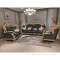 Conjunto de sofá de couro para móveis de sala de estar de luxo e conjunto de sofá de tecido branco dourado